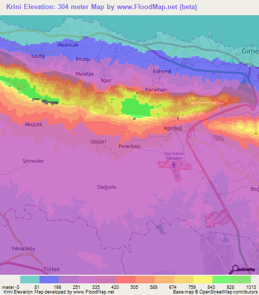 Krini,Cyprus Elevation Map