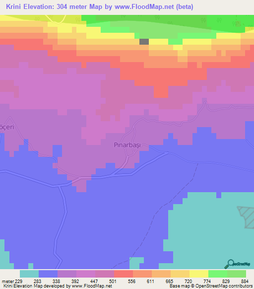 Krini,Cyprus Elevation Map