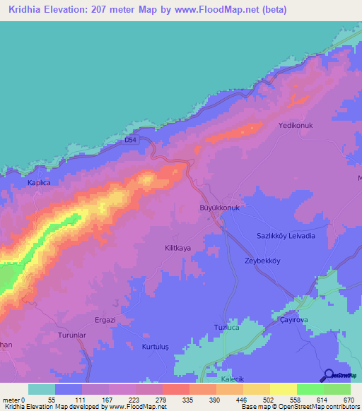 Kridhia,Cyprus Elevation Map