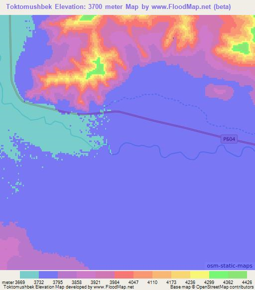 Toktomushbek,Tajikistan Elevation Map