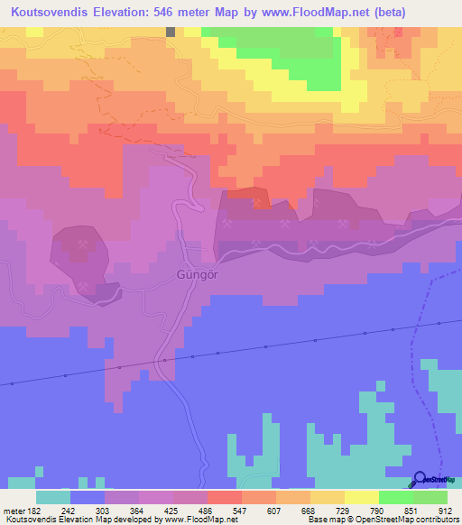 Koutsovendis,Cyprus Elevation Map