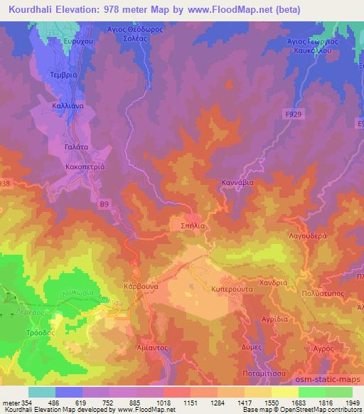 Kourdhali,Cyprus Elevation Map