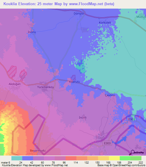 Kouklia,Cyprus Elevation Map