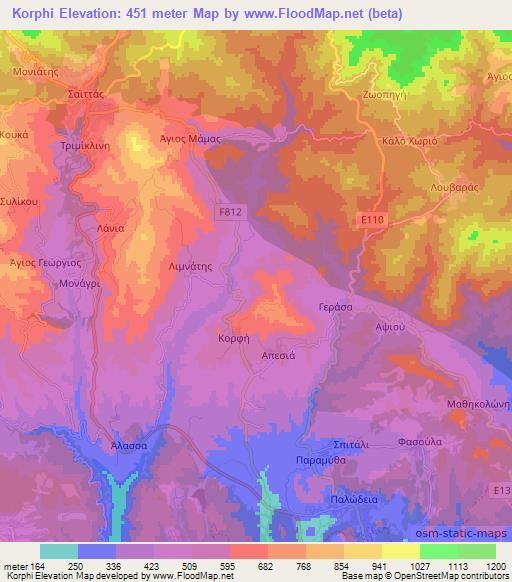 Korphi,Cyprus Elevation Map