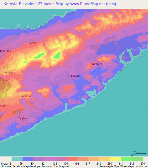 Korovia,Cyprus Elevation Map