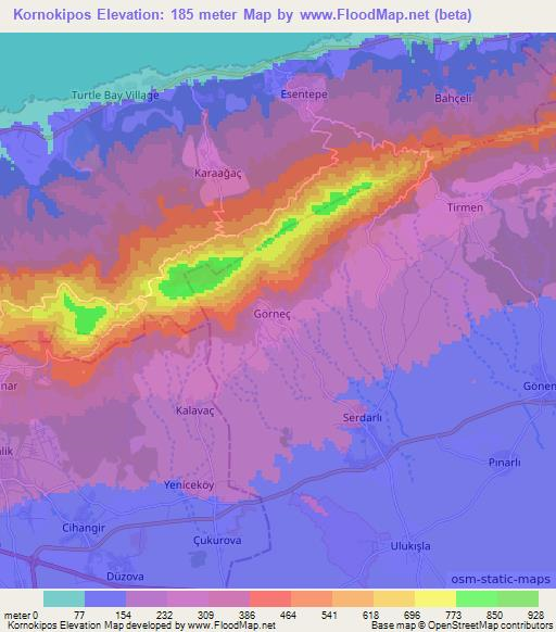 Kornokipos,Cyprus Elevation Map