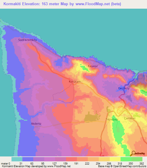 Kormakiti,Cyprus Elevation Map