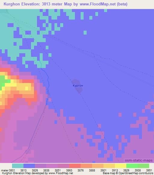 Kurghon,Tajikistan Elevation Map
