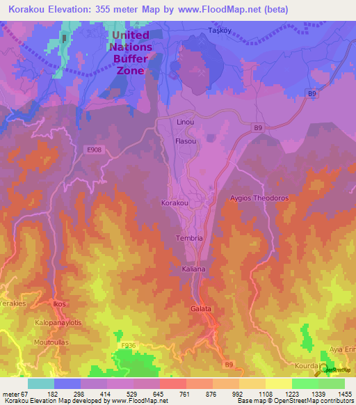 Korakou,Cyprus Elevation Map