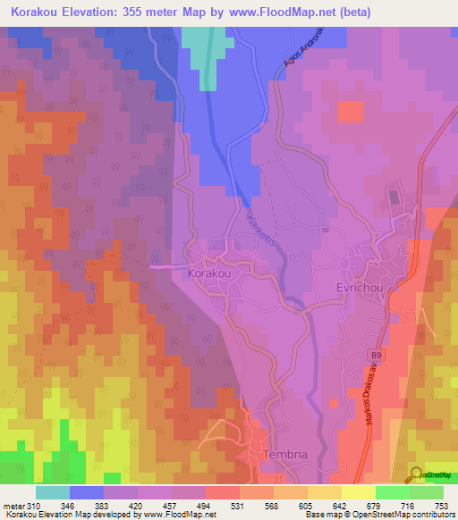 Korakou,Cyprus Elevation Map
