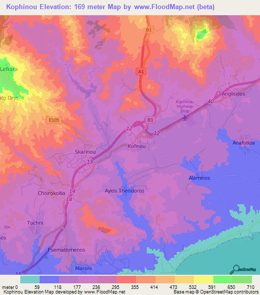 Kophinou,Cyprus Elevation Map