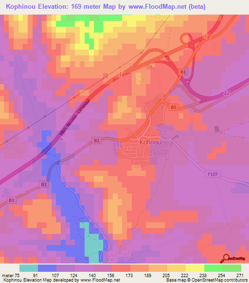 Kophinou,Cyprus Elevation Map