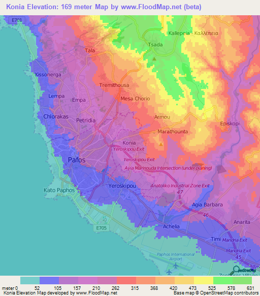 Konia,Cyprus Elevation Map