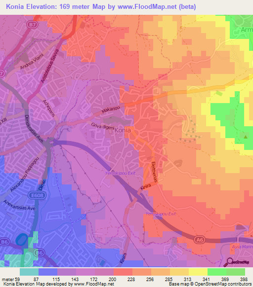 Konia,Cyprus Elevation Map
