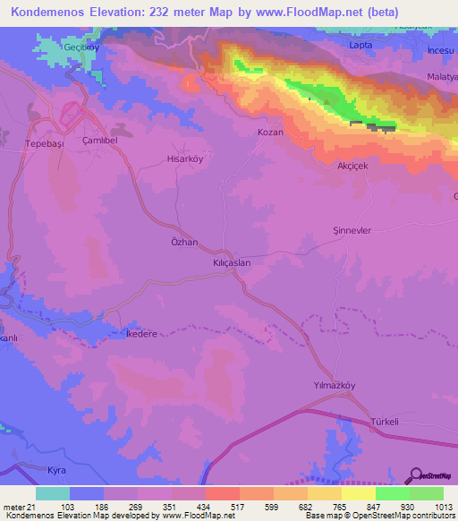 Kondemenos,Cyprus Elevation Map