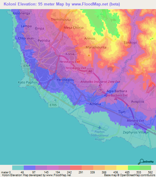 Koloni,Cyprus Elevation Map