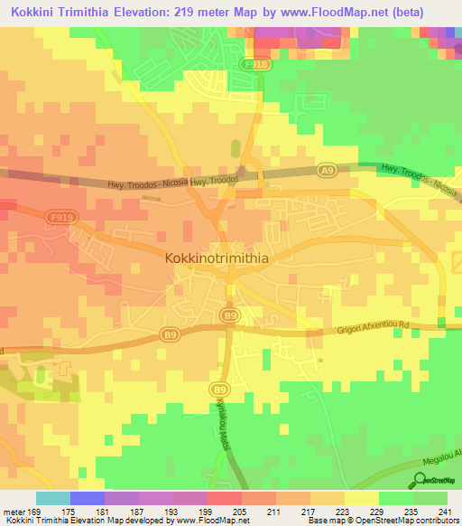 Kokkini Trimithia,Cyprus Elevation Map