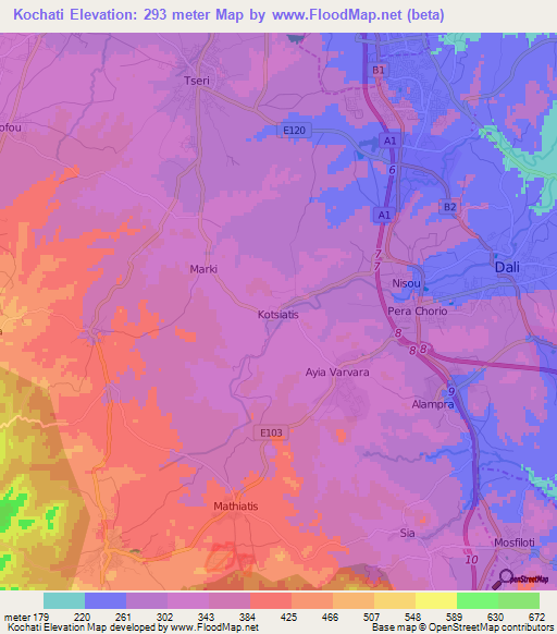 Kochati,Cyprus Elevation Map