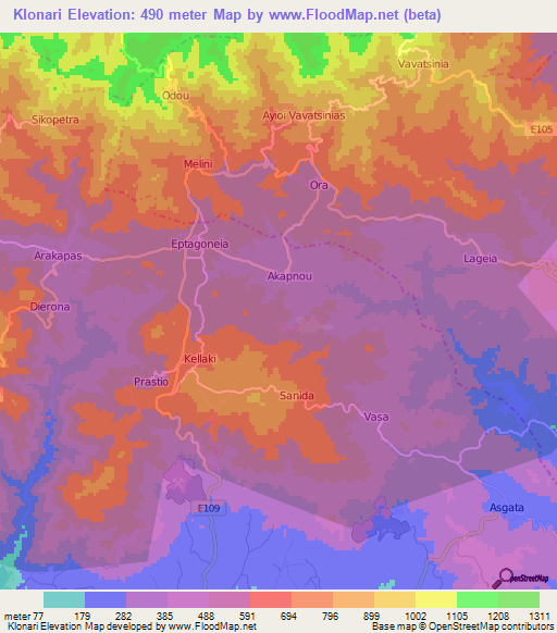 Klonari,Cyprus Elevation Map