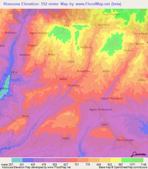 Kissousa,Cyprus Elevation Map