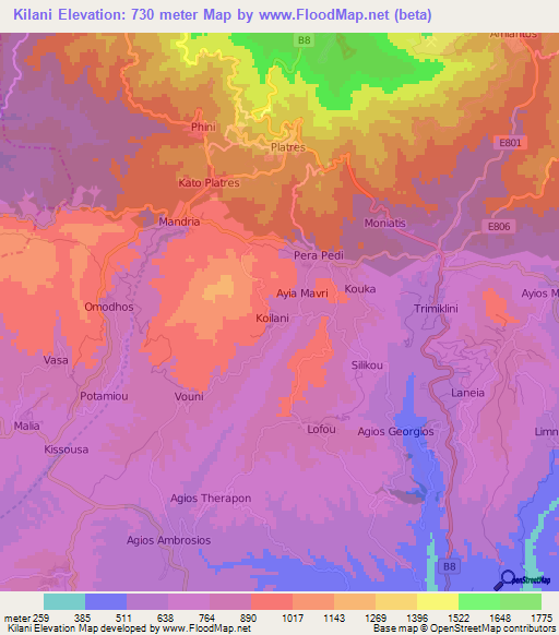 Kilani,Cyprus Elevation Map