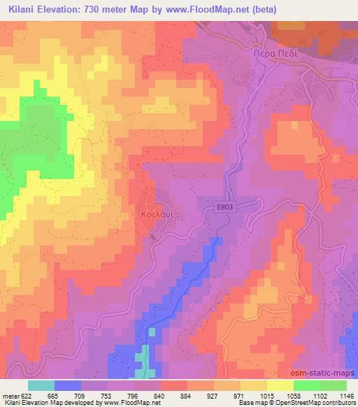 Kilani,Cyprus Elevation Map