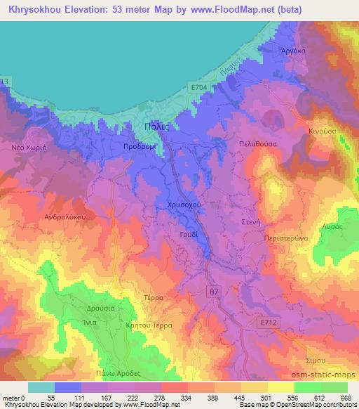 Khrysokhou,Cyprus Elevation Map