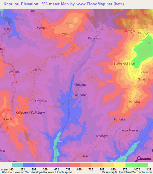 Khoulou,Cyprus Elevation Map