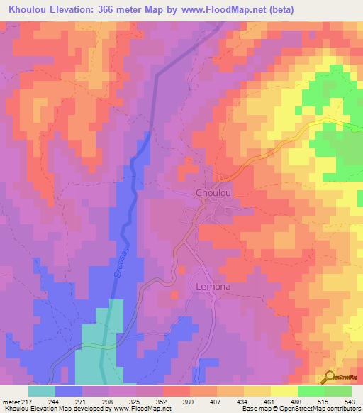 Khoulou,Cyprus Elevation Map
