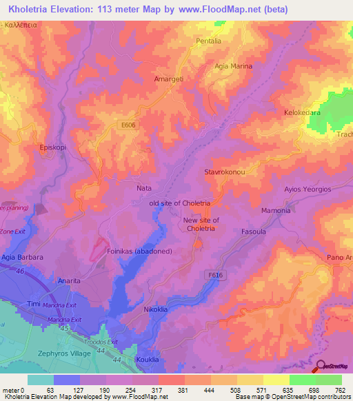 Kholetria,Cyprus Elevation Map