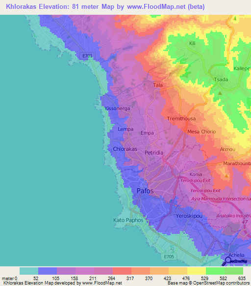 Khlorakas,Cyprus Elevation Map