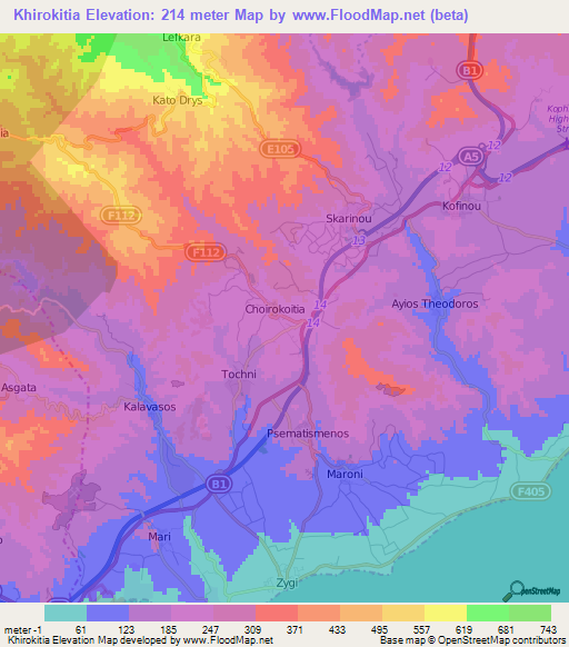 Khirokitia,Cyprus Elevation Map
