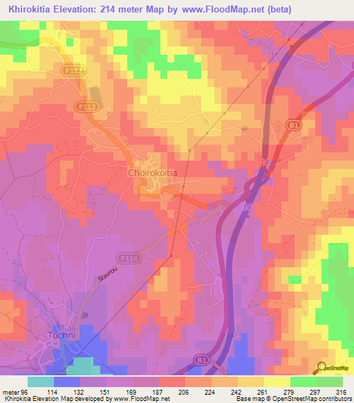 Khirokitia,Cyprus Elevation Map