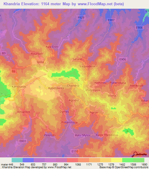 Khandria,Cyprus Elevation Map