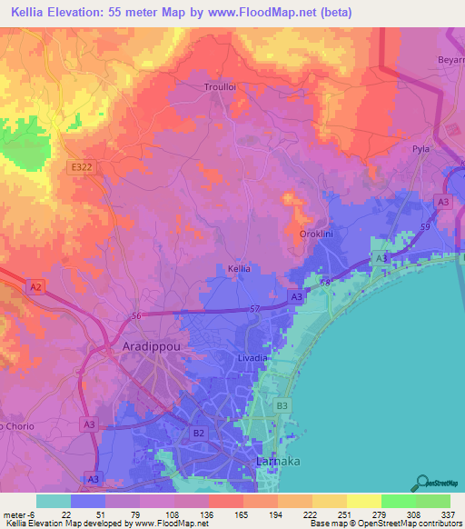 Kellia,Cyprus Elevation Map