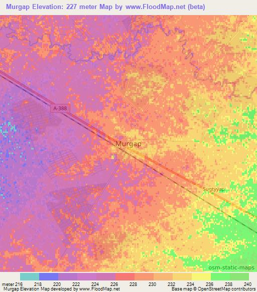 Murgap,Turkmenistan Elevation Map