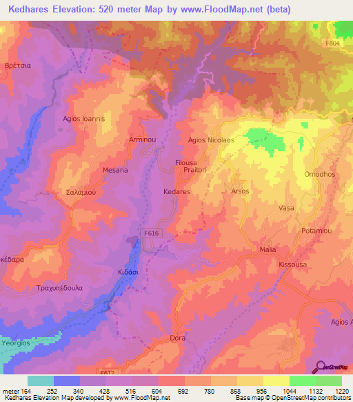 Kedhares,Cyprus Elevation Map