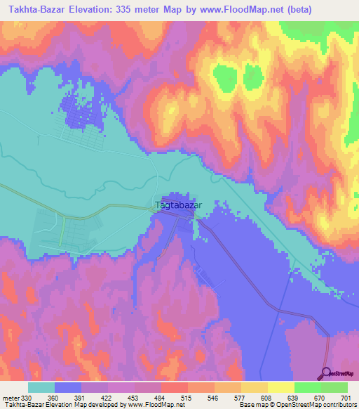 Takhta-Bazar,Turkmenistan Elevation Map