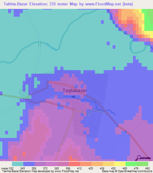 Takhta-Bazar,Turkmenistan Elevation Map