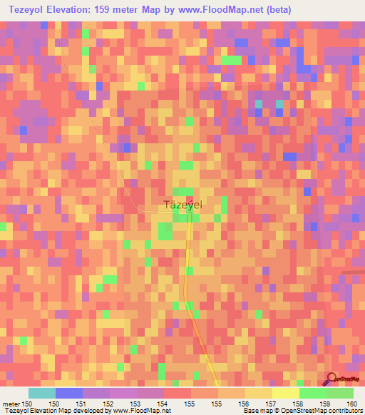 Tezeyol,Turkmenistan Elevation Map