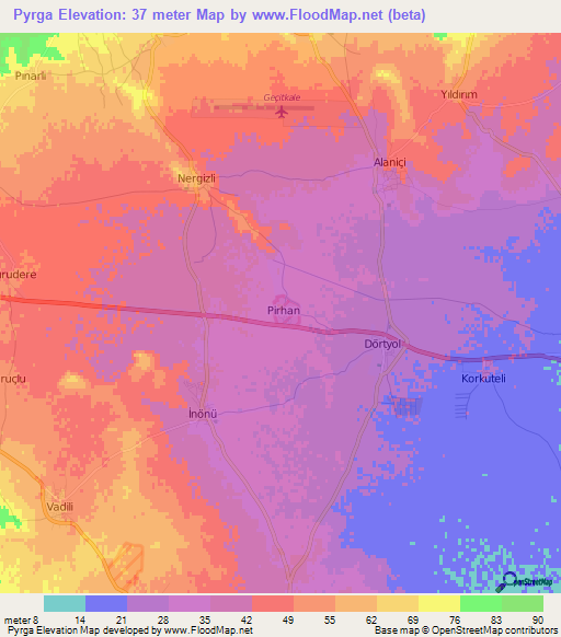 Pyrga,Cyprus Elevation Map