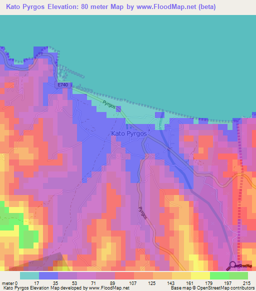Kato Pyrgos,Cyprus Elevation Map