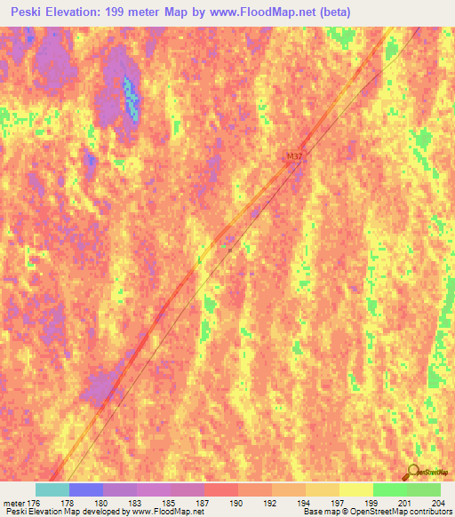 Peski,Turkmenistan Elevation Map