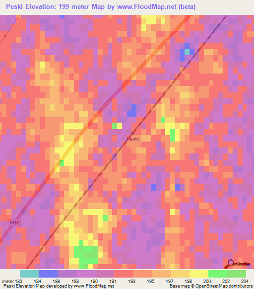 Peski,Turkmenistan Elevation Map