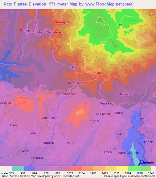 Kato Platres,Cyprus Elevation Map
