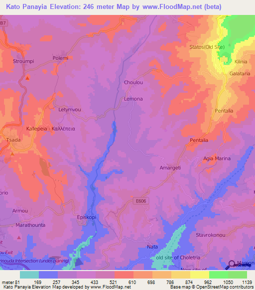 Kato Panayia,Cyprus Elevation Map