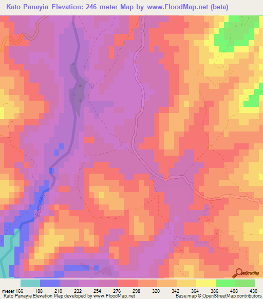 Kato Panayia,Cyprus Elevation Map