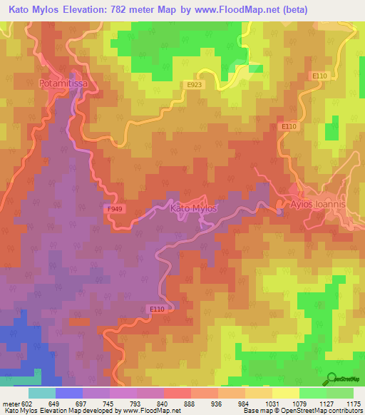 Kato Mylos,Cyprus Elevation Map