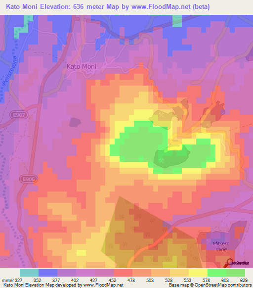 Kato Moni,Cyprus Elevation Map