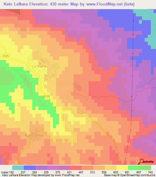 Kato Lefkara,Cyprus Elevation Map